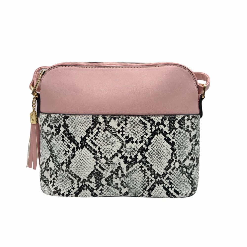 Crossbody Shoulder Pink/Snake Skin Tassel Bag